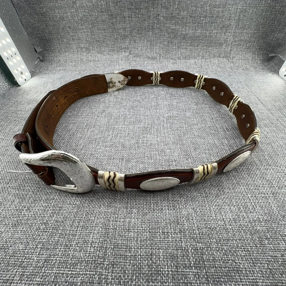 Tony Lama Men's Cutting Champ Leather Belt Size 40 Brown Scalloped Concho READ